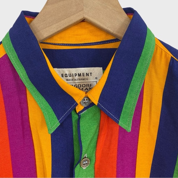 Vintage Equipment Bergdorf Goodman Rainbow Stripe Button Down Shirt Small - Picture 2 of 7